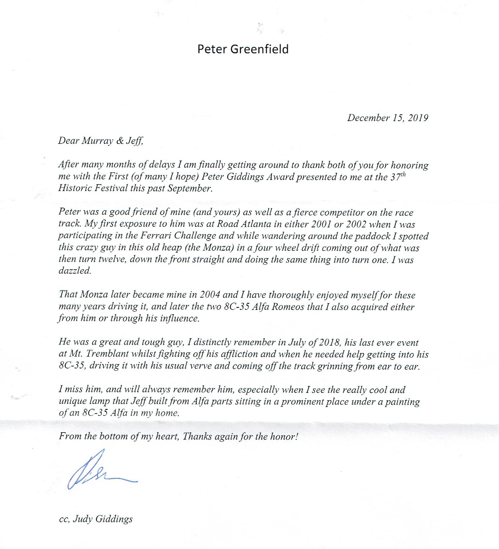Greenfield Letter